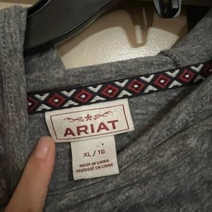 Ariat womens XL gray hoodie turtle neck combo with string turf on sleeve